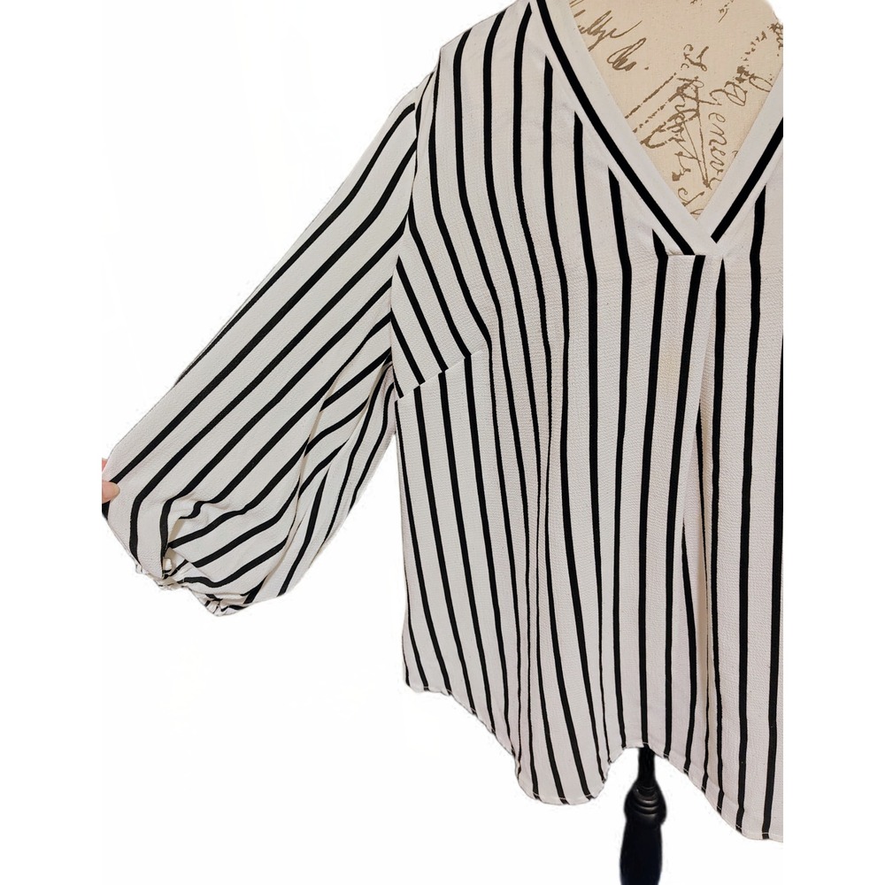 Adrianna Papell Nautical Striped Plus Size Tunic Top 1X Coastal 3/4 Sleeve - Picture 5 of 9